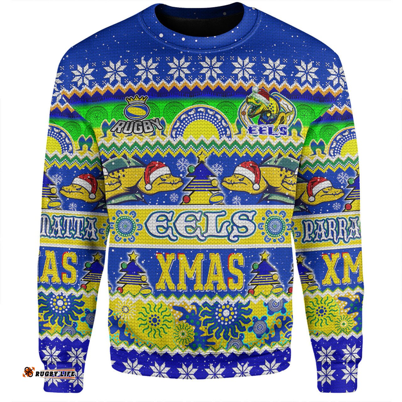 Parramatta Eels Christmas Aboriginal Custom Sweatshirt - Indigenous Knitted Ugly Xmas Style Sweatshirt