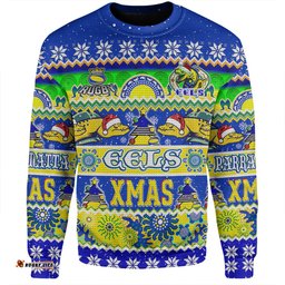 Parramatta Eels Christmas Aboriginal Custom Sweatshirt - Indigenous Knitted Ugly Xmas Style Sweatshirt