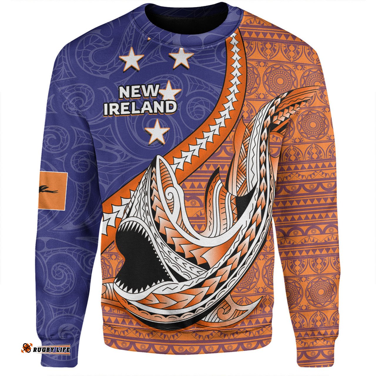Australia  South Sea Islanders Sweatshirt - New Ireland Flag With Polynesian Shark Pattern Sweatshirt