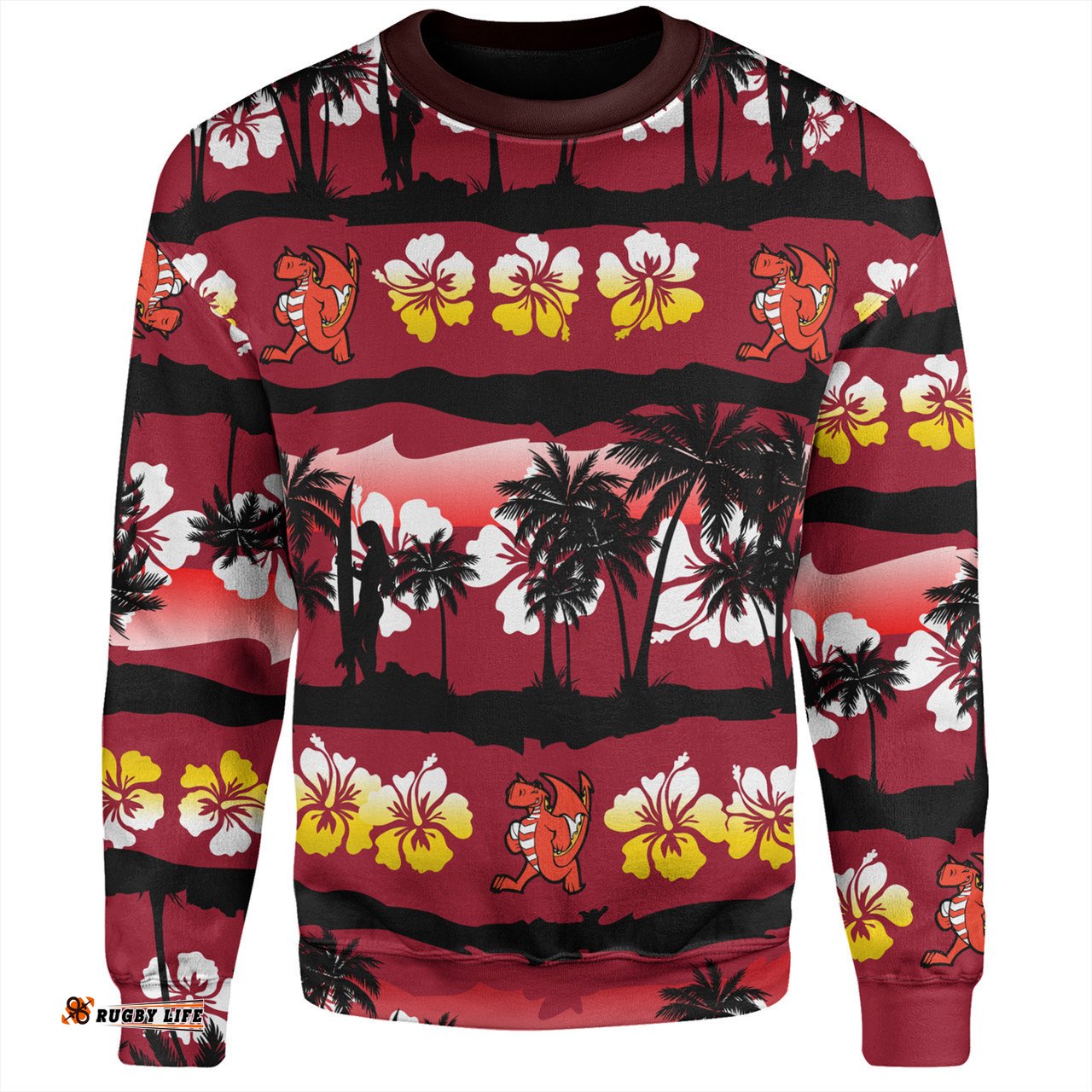 St. George Illawarra Dragons Sweatshirt - Tropical Hibiscus and Coconut Trees