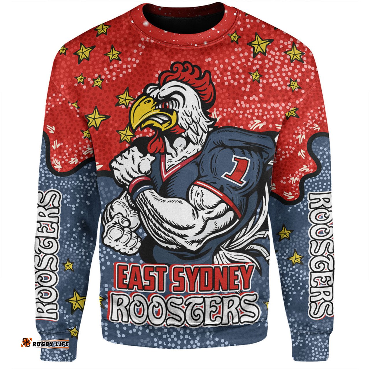 Sydney Roosters Custom Sweatshirt - Team With Dot And Star Patterns For Tough Fan Sweatshirt
