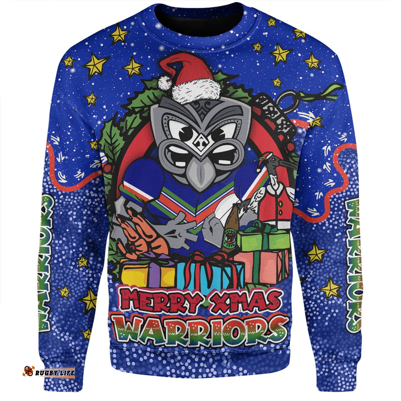 New Zealand Warriors Christmas Custom Sweatshirt - Merry Christmas Our Beloved Team With Aboriginal Dot Art Pattern Sweatshirt