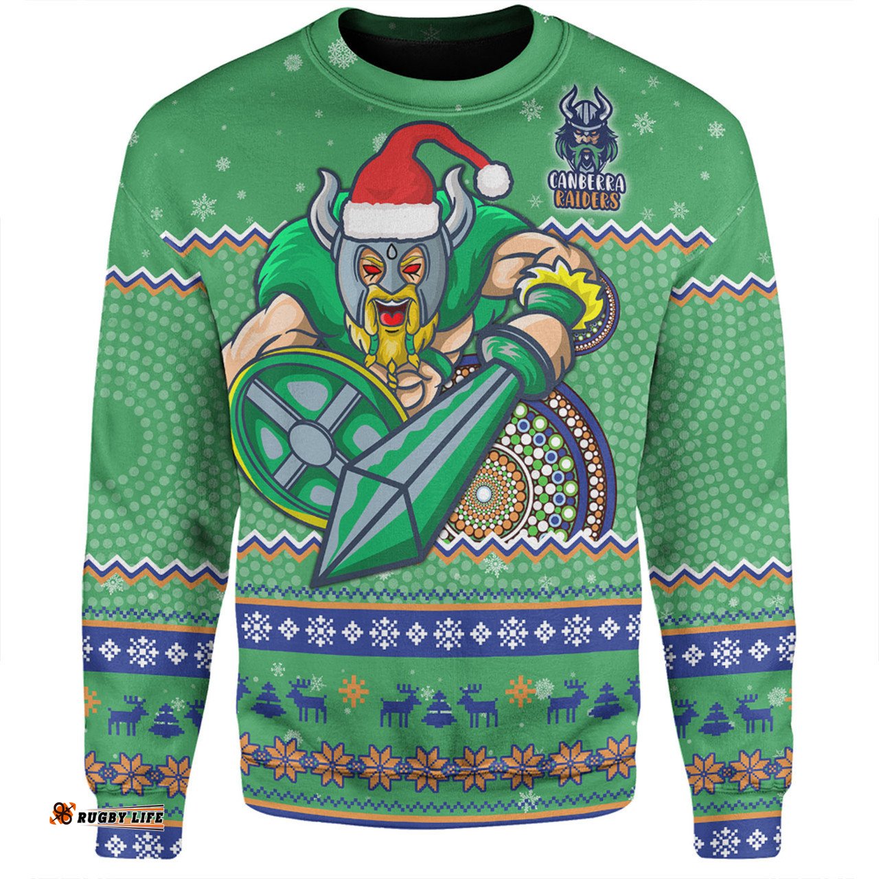 Canberra Raiders Christmas Custom Sweatshirt - Ugly Xmas And Aboriginal Patterns For Die Hard Fan Sweatshirt