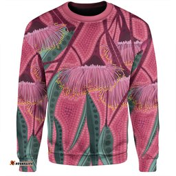 Australia Flowers Aboriginal Sweatshirt - Aboriginal Dot Art Of Australian Native Eucalyptus Tree Branch Sweatshirt
