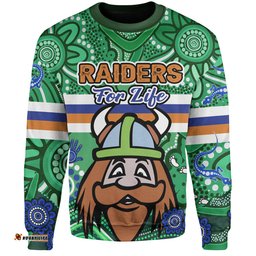 Canberra Raiders Custom Sweatshirt - Canberra Raiders For Life With Aboriginal Style Sweatshirt