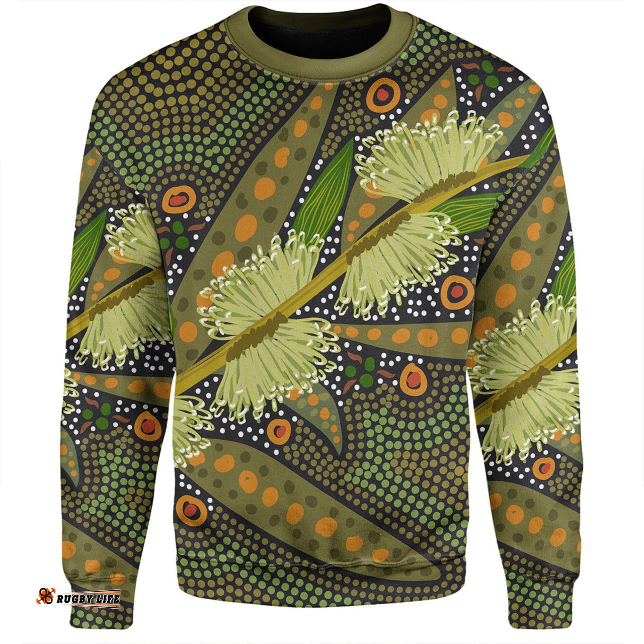 Australia Flowers Aboriginal Sweatshirt - Aboriginal Dot Art Of Australian Native Flower Hakea Sericea Sweatshirt
