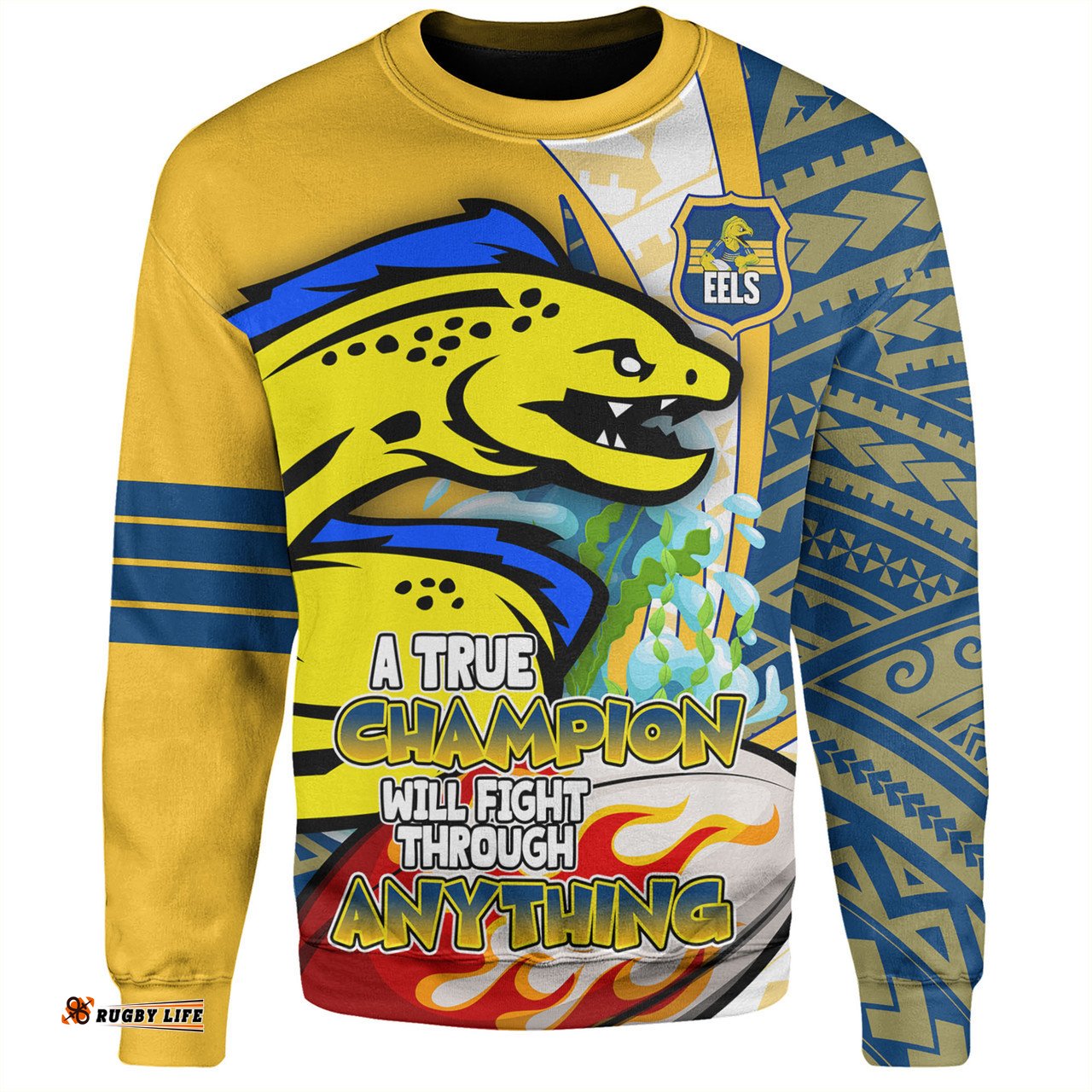 Parramatta Eels Grand Final Sweatshirt - A True Champion Will Fight Through Anything With Polynesian Patterns