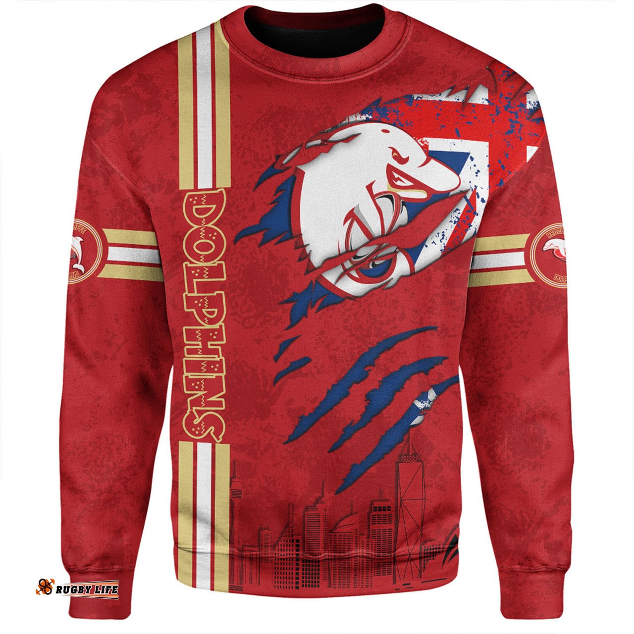 Redcliffe Dolphins Sweatshirt - Happy Australia Day Flag Scratch Style