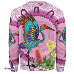 Australia Aboriginal Sweatshirt - Brolga Bird Dancing With Australia Native Flowers Sweatshirt