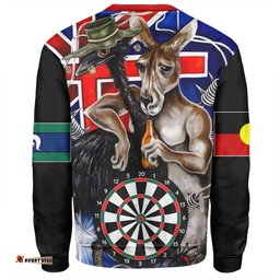 Australia Sport Darts Custom Sweatshirt - Dart Board And Australia Flag Patterns With Kangaroo Drinking Art Sweatshirt