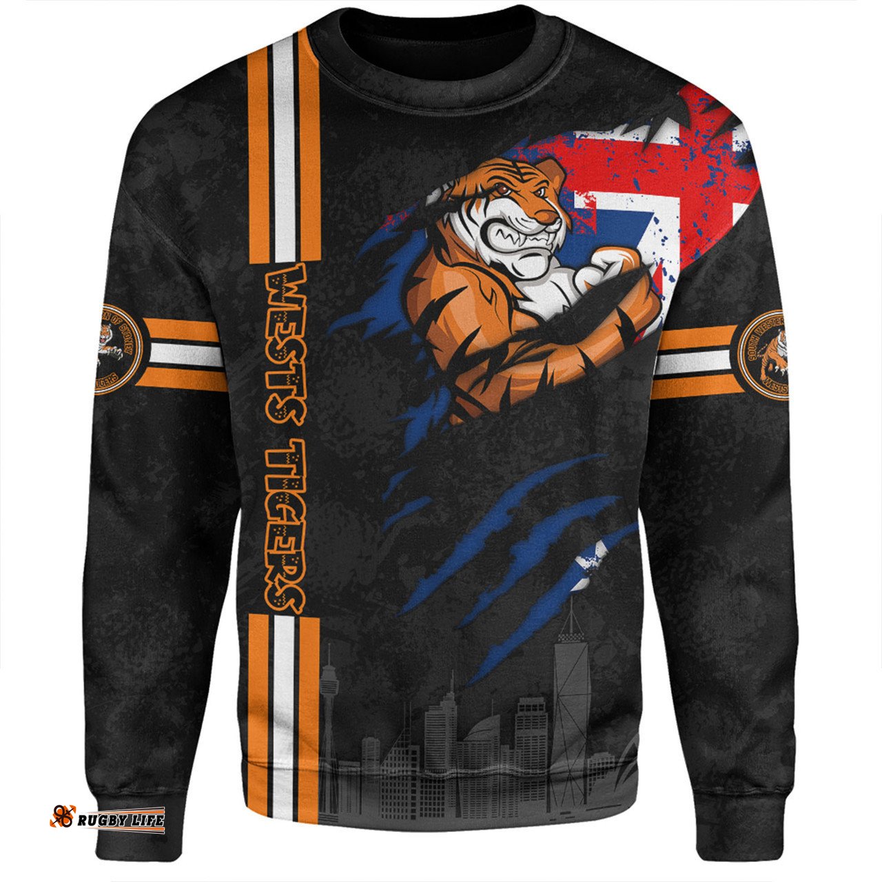 Wests Tigers Sweatshirt - Happy Australia Day Flag Scratch Style