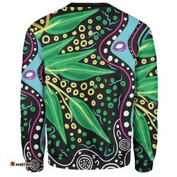 Australia Wattle Leaves Sweatshirt - Aboriginal Dot Art And Wattle Leaves Sweatshirt