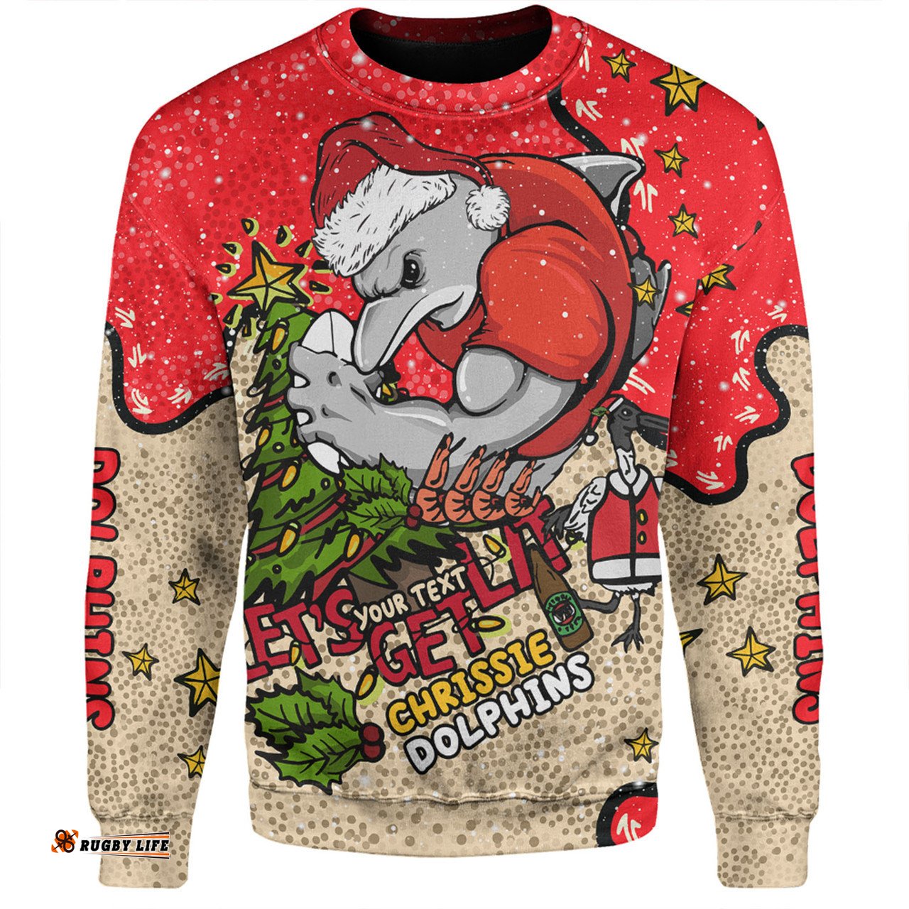Redcliffe Dolphins Christmas Custom Sweatshirt - Let's Get Lit Chrisse Pressie Sweatshirt