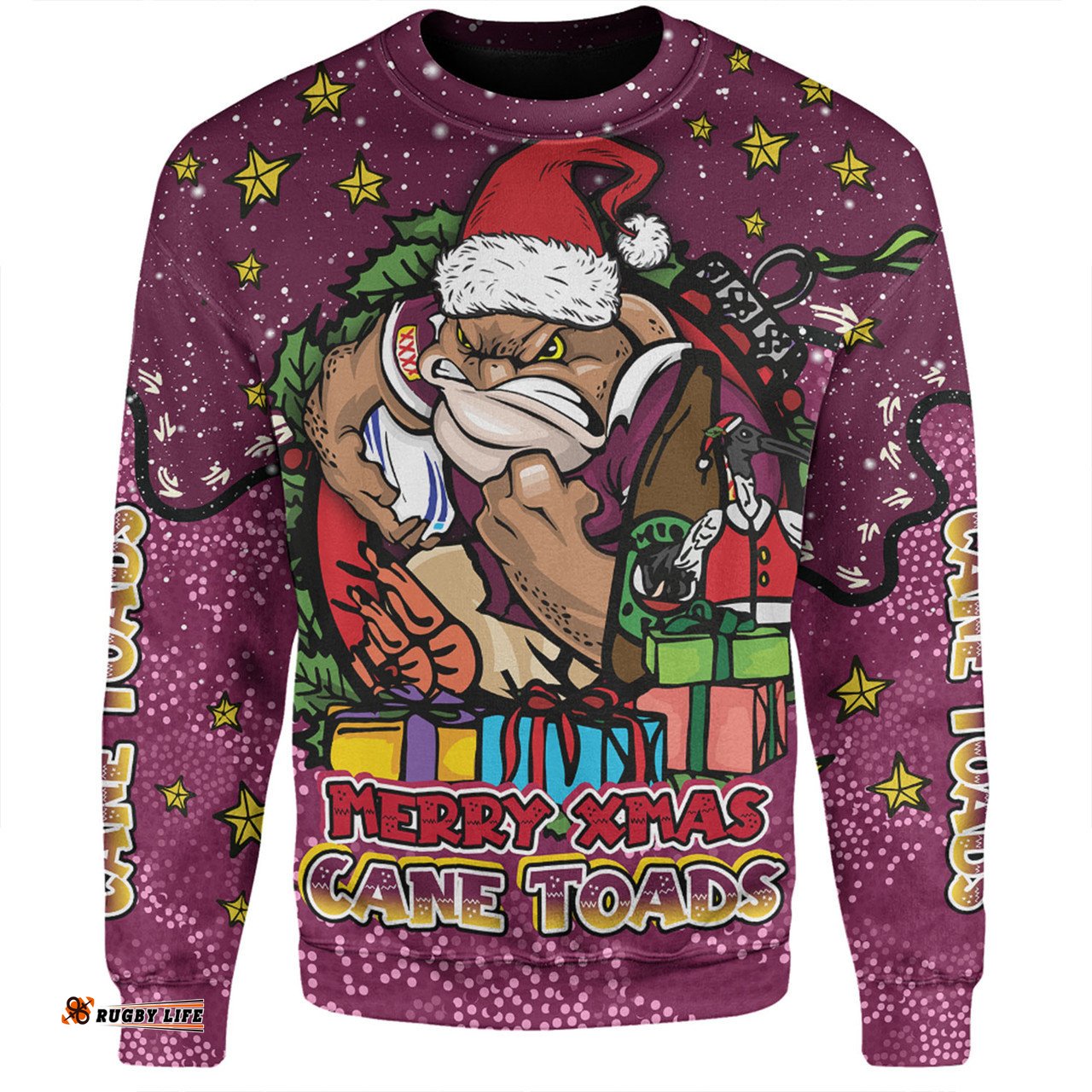 Queensland Cane Toads Christmas Custom Sweatshirt - Merry Christmas Our Beloved Team With Aboriginal Dot Art Pattern Sweatshirt