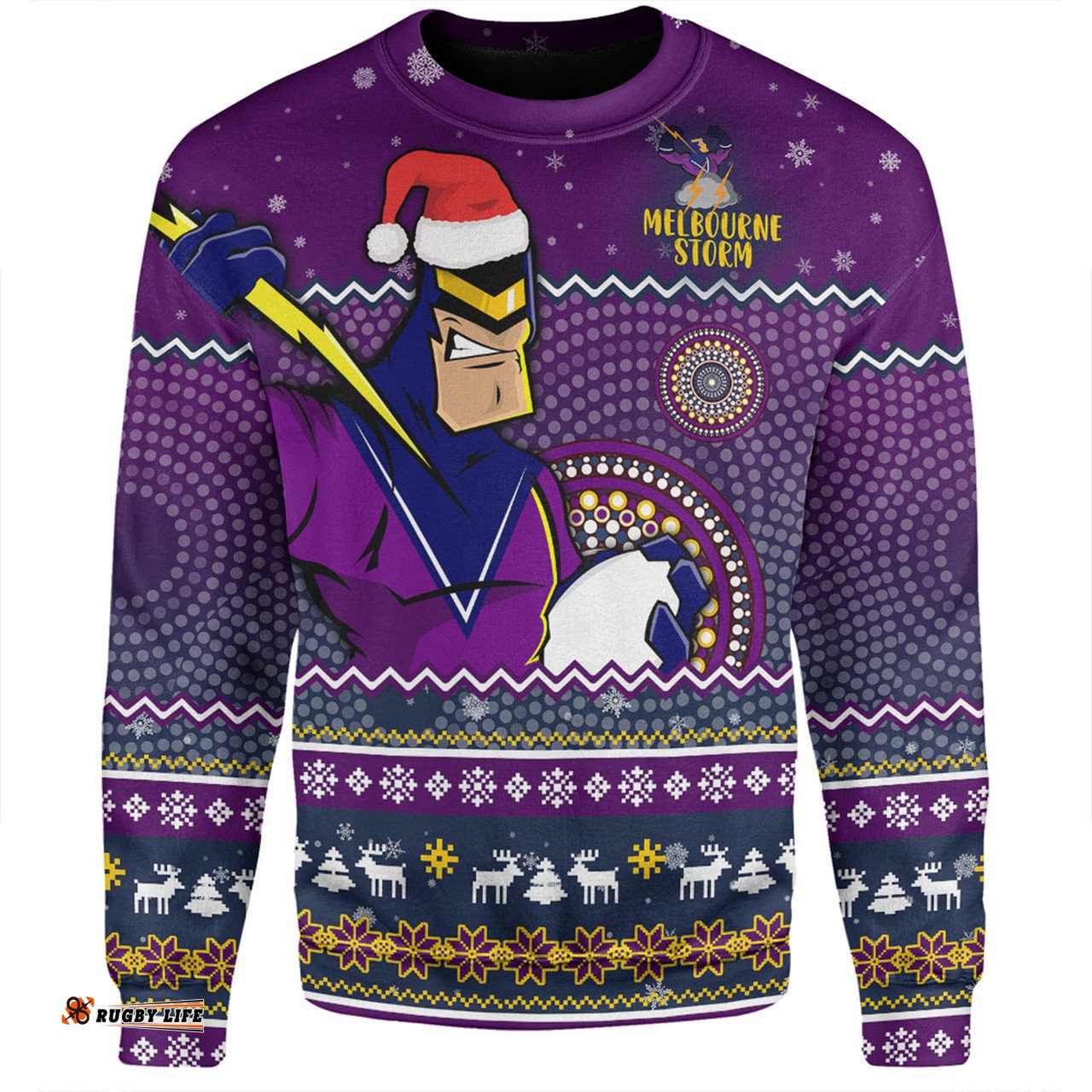 Melbourne Storm Christmas Custom Sweatshirt - Ugly Xmas And Aboriginal Patterns For Die Hard Fan Sweatshirt