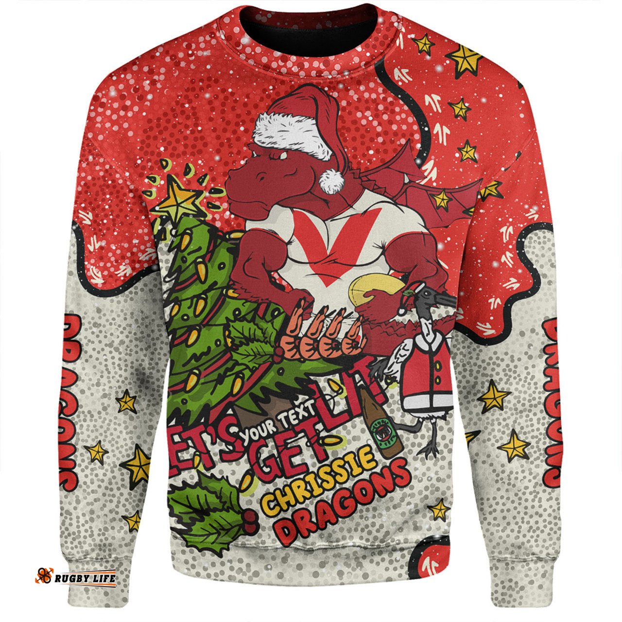St. George Illawarra Dragons Christmas Custom Sweatshirt - Let's Get Lit Chrisse Pressie Sweatshirt