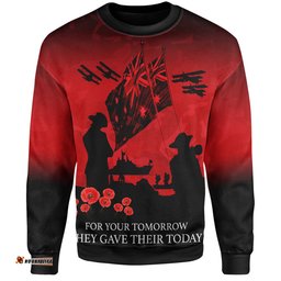 Australia Anzac Sweatshirt Anzac Day Poppy Flowers Red Black Blue
