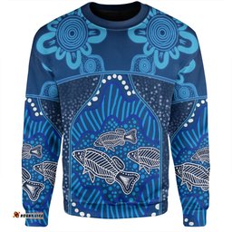 Australia Aboriginal Custom Sweatshirt - Blue Aboriginal Dot With Fish Personalised Photo Sweatshirt