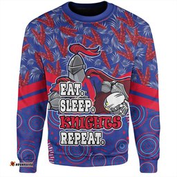 Newcastle Knights Sport Sweatshirt - Tropical Patterns And Dot Painting Eat Sleep Rugby Repeat