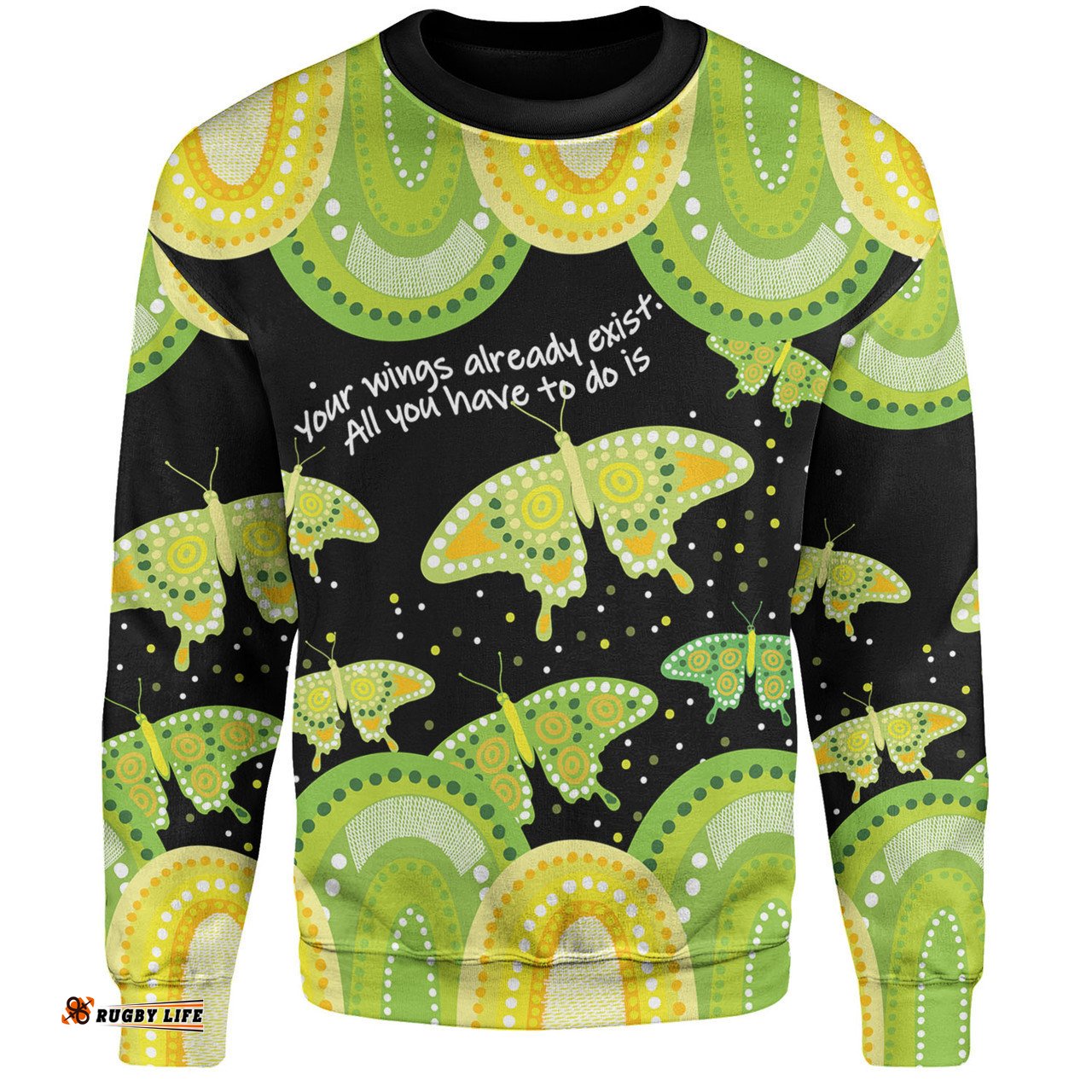 Australia Sweatshirt - Aboriginal Green Butterflies Art Inspired