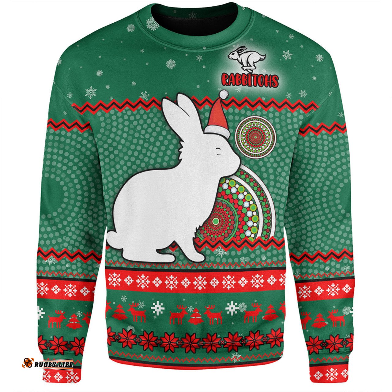 South Sydney Rabbitohs Custom Sweatshirt - Ugly Xmas And Aboriginal Patterns For Die Hard Fan Sweatshirt