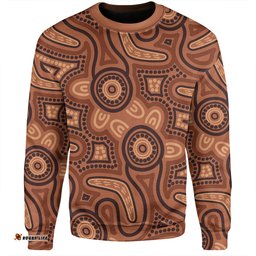 Australia Dot Painting Inspired Aboriginal Sweatshirt - Brown Aboriginal Australian Art With Boomerang Sweatshirt