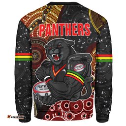 Penrith Panthers Christmas Sweatshirt - Penrith Panthers Merry Christmas Hat Aboriginal Style