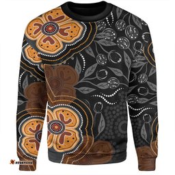Australia Aboriginal Sweatshirt - Aboriginal Dot Art With Bush Flowers Sweatshirt