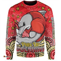 Redcliffe Dolphins Custom Sweatshirt - Custom With Aboriginal Inspired Style Of Dot Painting Patterns  Sweatshirt