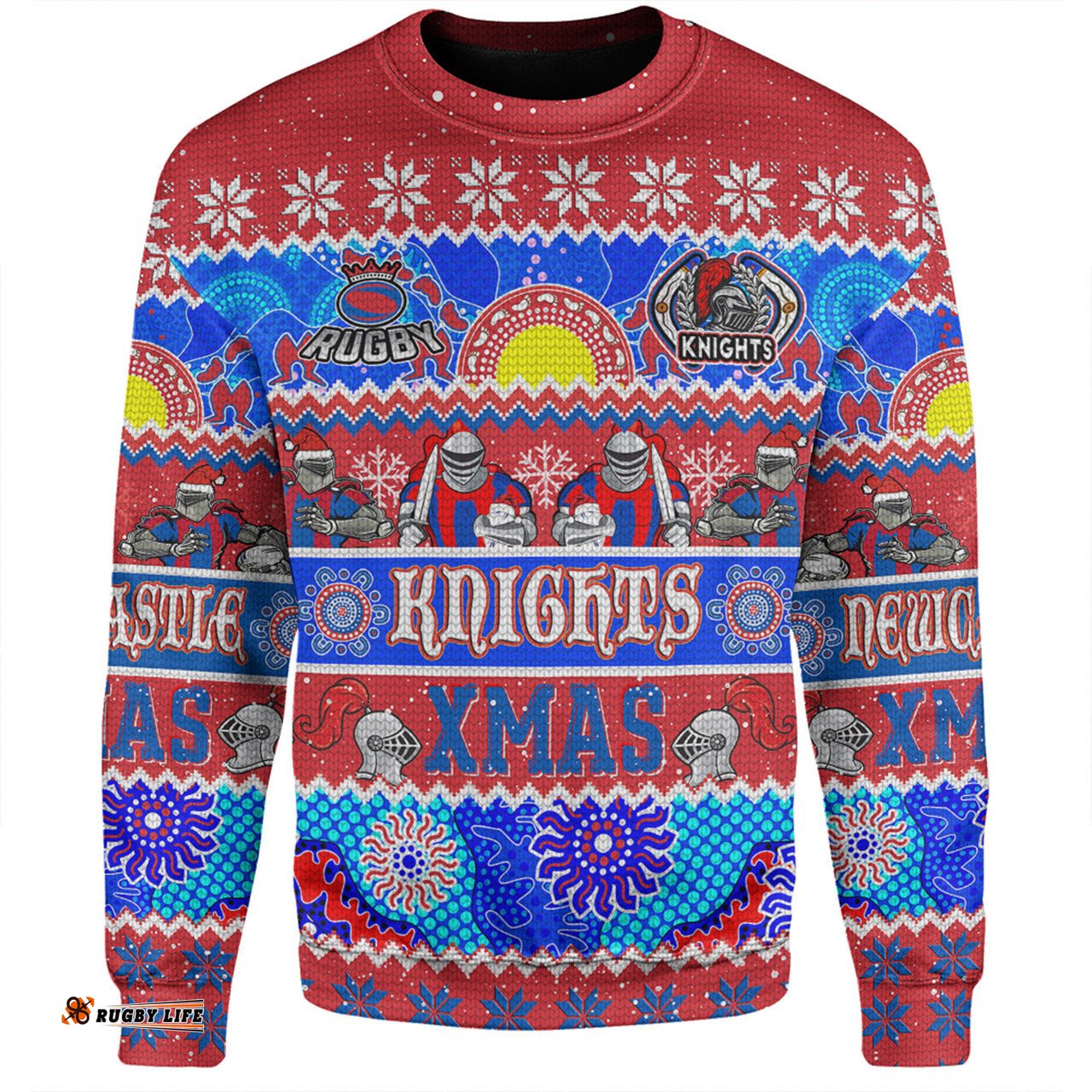Newcastle Knights Christmas Aboriginal Custom Sweatshirt - Indigenous Knitted Ugly Xmas Style Sweatshirt