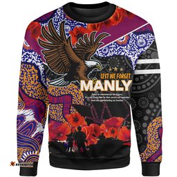 Manly Warringah Sea Eagles Anzac Sweatshirt - Lest We Forget Aboriginal Inspired Patterns Sweatshirt