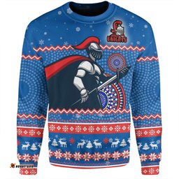 Newcastle Knights Christmas Custom Sweatshirt - Ugly Xmas And Aboriginal Patterns For Die Hard Fan Sweatshirt
