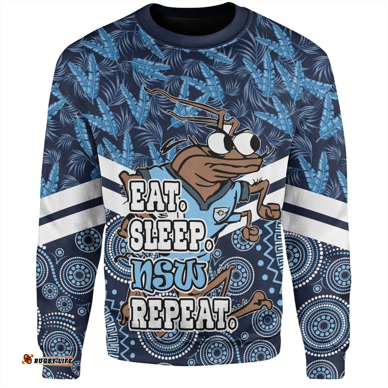 Cockroach Sport Sweatshirt - Tropical Patterns And Dot Painting Eat Sleep Repeat