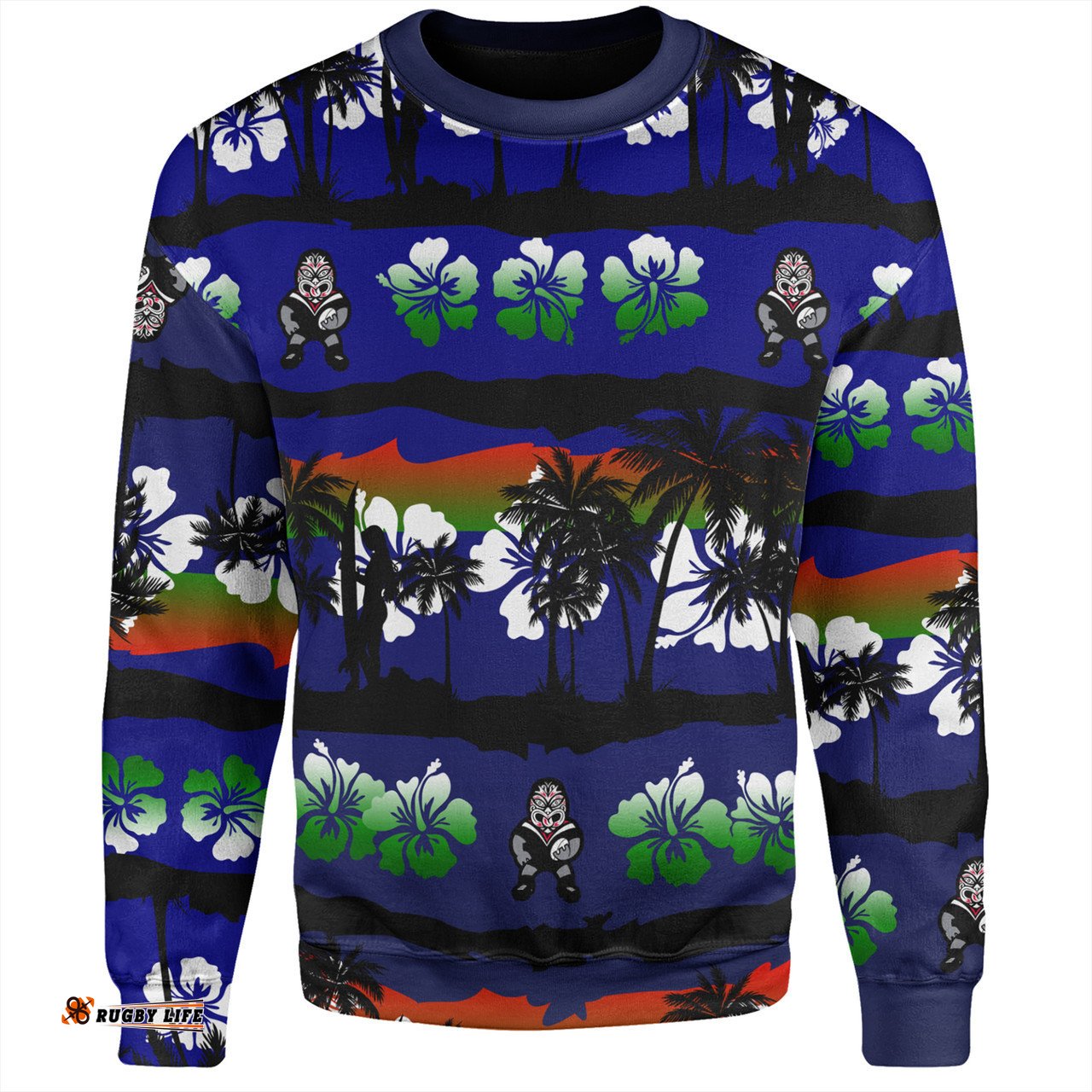 New Zealand Warriors Sport Sweatshirt - Tropical Hibiscus and Coconut Trees