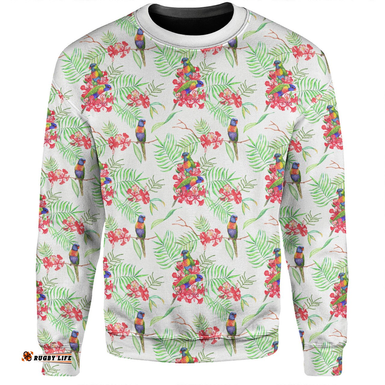 Australia Rainbow Lorikeets Sweatshirt - Rainbow Lorikeets Colorful Tropical Exotic Flowers Sweatshirt