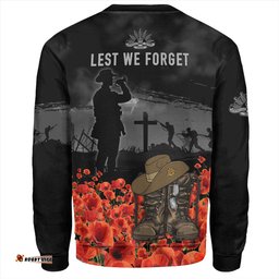 Australia Sweatshirt Lest We Forget Hat And Boots Design Poppy Flower