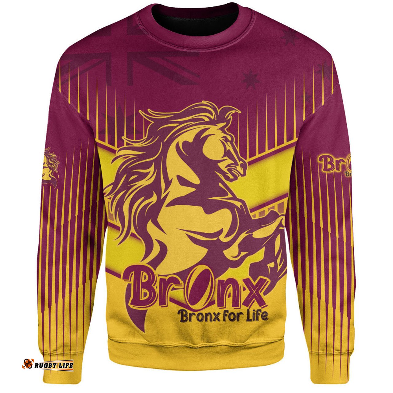 Brisbane Broncos Sweatshirt - Bronx Mascot With Australia Flag