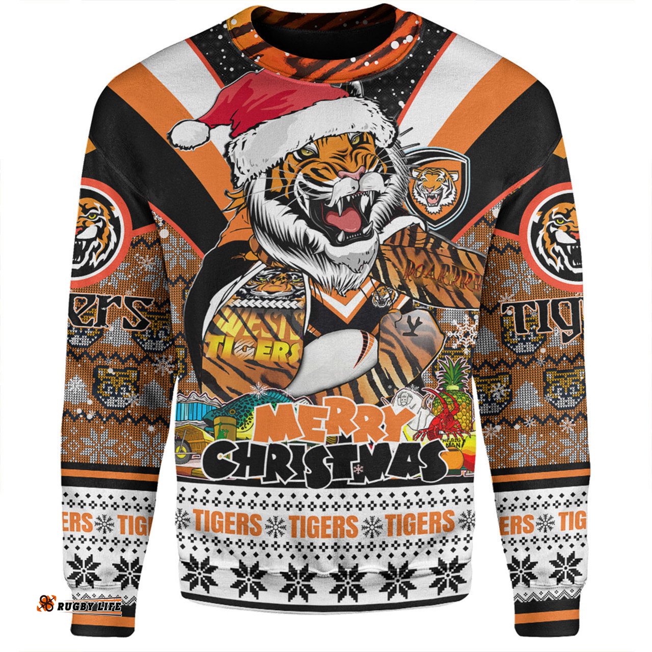 Wests Tigers Christmas Custom Sweatshirt - Tigers Santa Aussie Big Things Sweatshirt