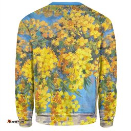 Australia Golden Wattle Sweatshirt - Golden Wattle Bouquet Blue Background Oil Painting Art  Sweatshirt
