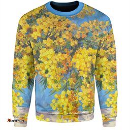 Australia Golden Wattle Sweatshirt - Golden Wattle Bouquet Blue Background Oil Painting Art  Sweatshirt