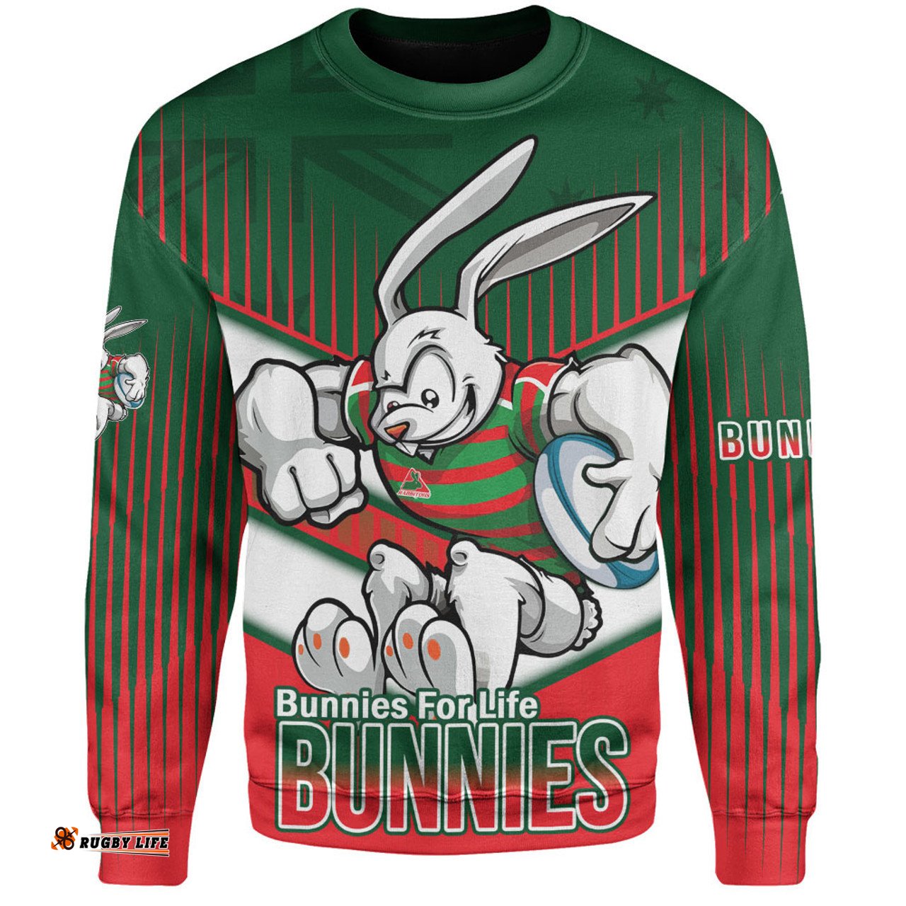 South Sydney Rabbitohs Sweatshirt - Bunnies Mascot With Australia Flag