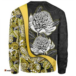 Australia  Warratah Goanna Aboriginal Sweatshirt - Waratah Flowers With Yellow Lizards, Stones, Sand Dot Art Painting Inspired Sweatshirt