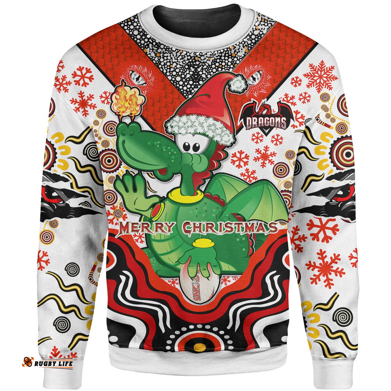 St. George Illawarra Dragons Christmas Sweatshirt - Custom Christmas Green Dragons Indigenous Sweatshirt
