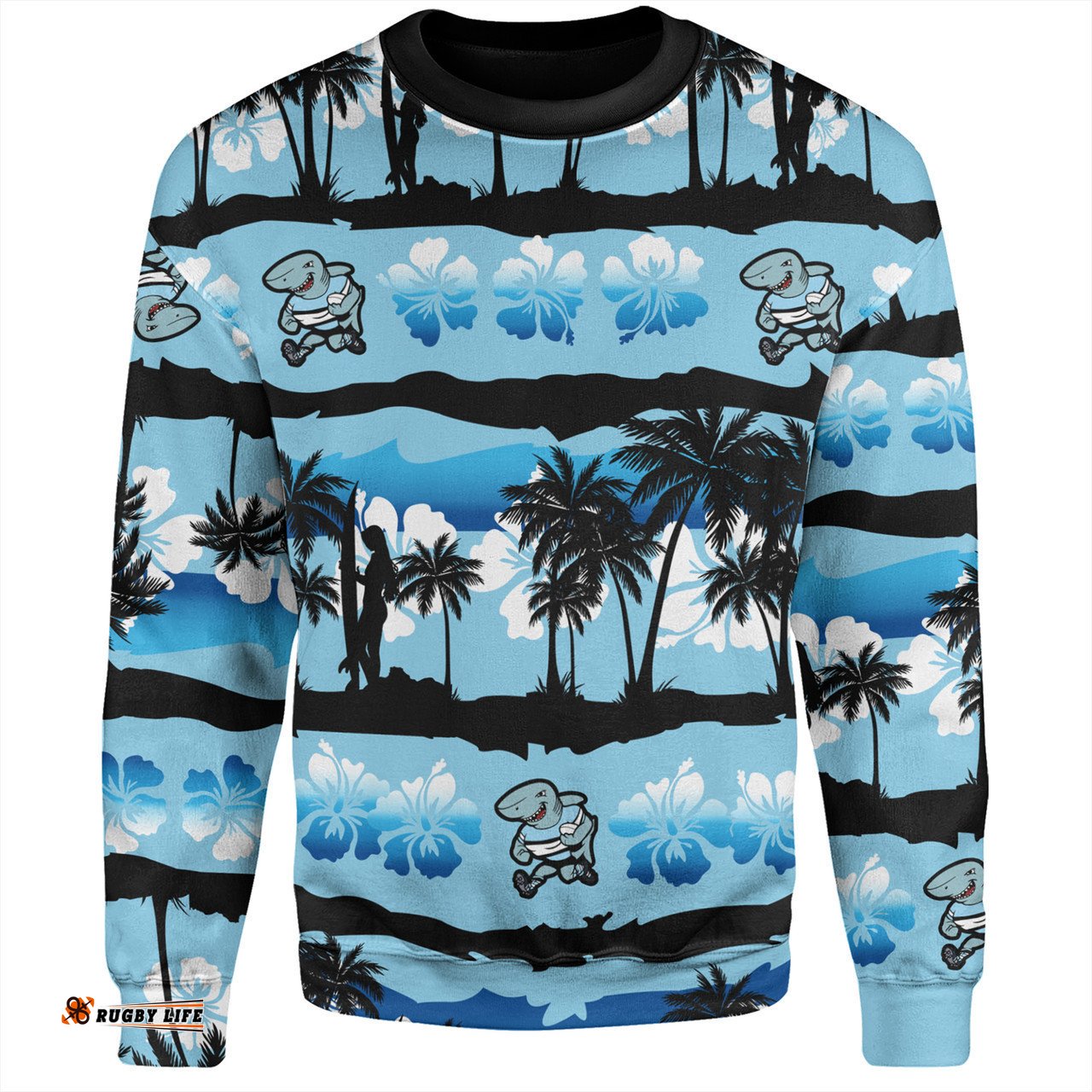 Cronulla-Sutherland Sharks Sweatshirt - Tropical Hibiscus and Coconut Trees