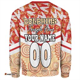Redcliffe Dolphins Sweatshirt - Tropical Patterns And Dot Painting Eat Sleep Rugby Repeat