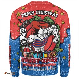 Newcastle Knights Christmas Custom Sweatshirt - Merry Christmas Our Beloved Team With Aboriginal Dot Art Pattern Sweatshirt