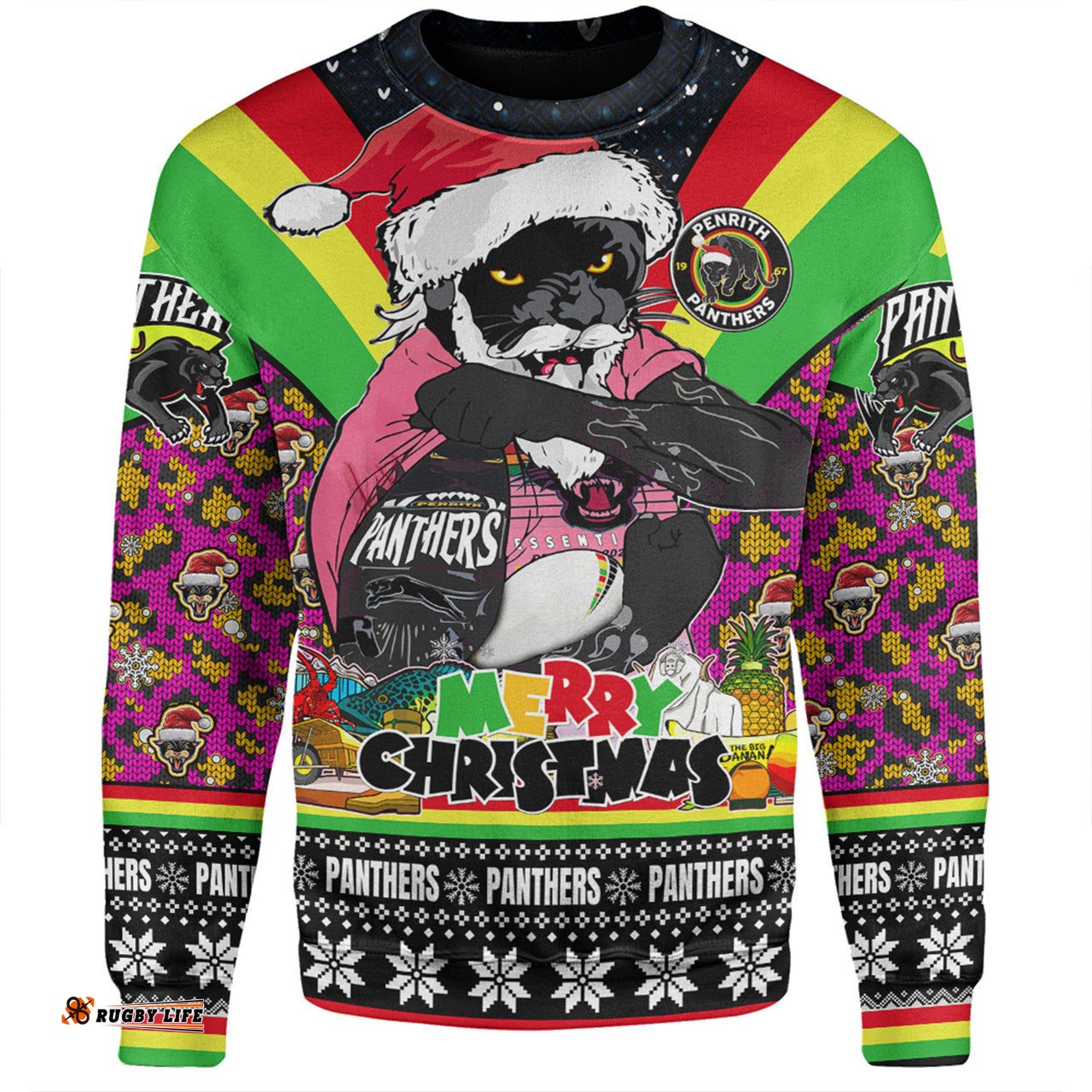 Penrith Panthers Christmas Custom Sweatshirt - Penrith Panthers Santa Aussie Big Things Christmas Sweatshirt
