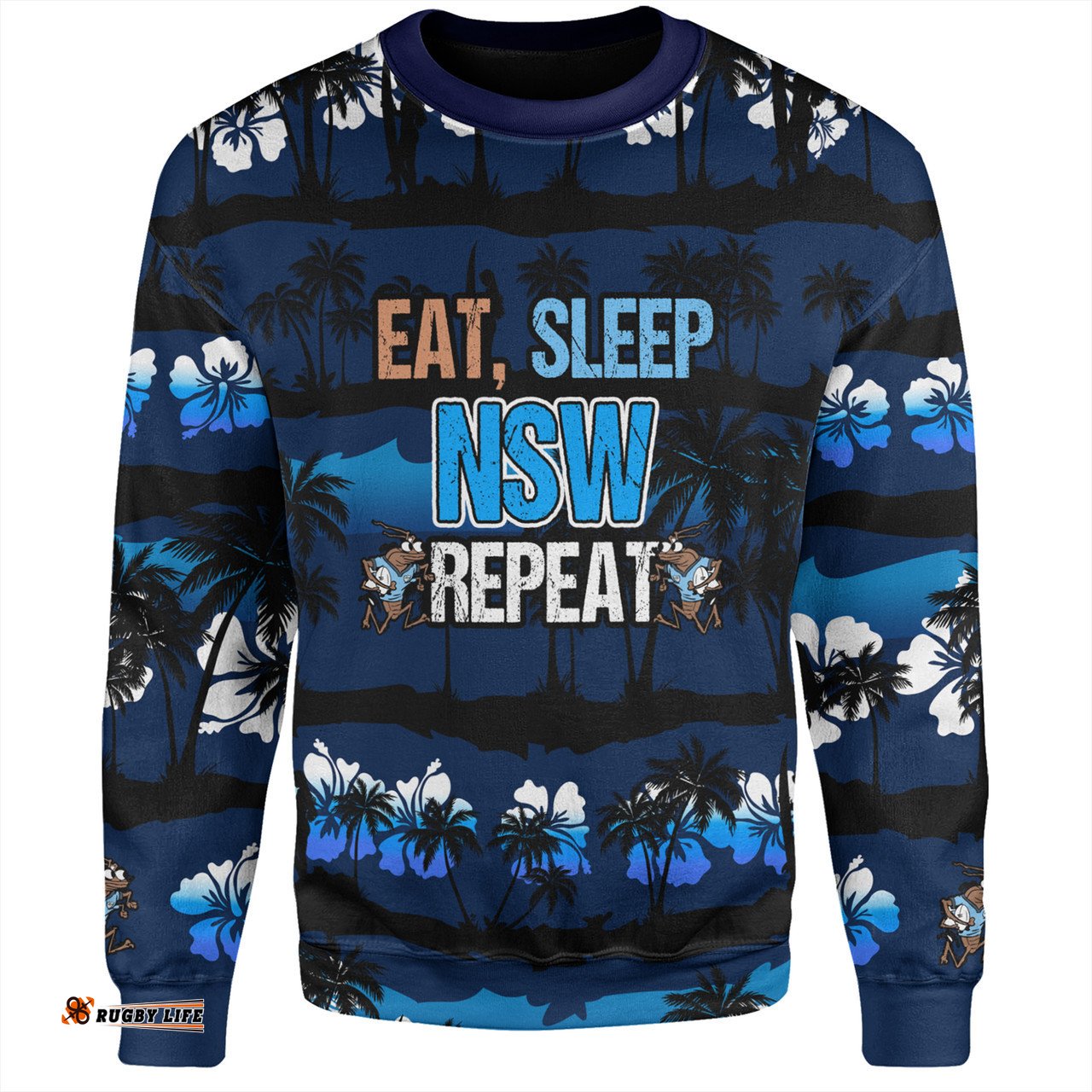 Cockroach Sport Sweatshirt - Eat Sleep Repeat With Tropical Patterns