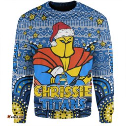 Gold Coast Titans Christmas Custom Sweatshirt - Christmas Knit Patterns Vintage Jersey Ugly Sweatshirt