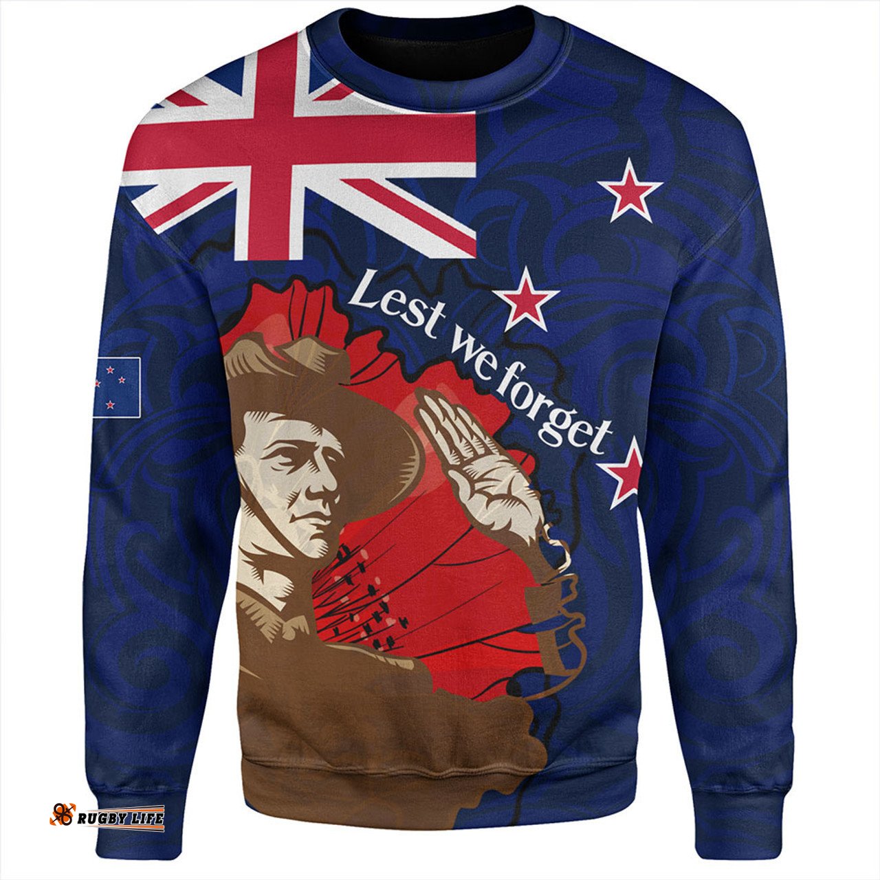 New Zealand Warriors Anzac Day Custom Sweatshirt - FLag Anzac Day Maori Patterns Sweatshirt